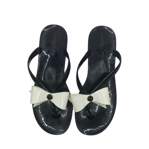 Ted Baker Shoes - Ted Baker Black and White Jelly Bow Flip Flops Size 10.5